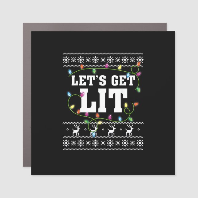Christmas Design Quote - Let's Get Lit Car Magnet (Front)