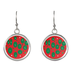 Christmas design red green white stars earrings