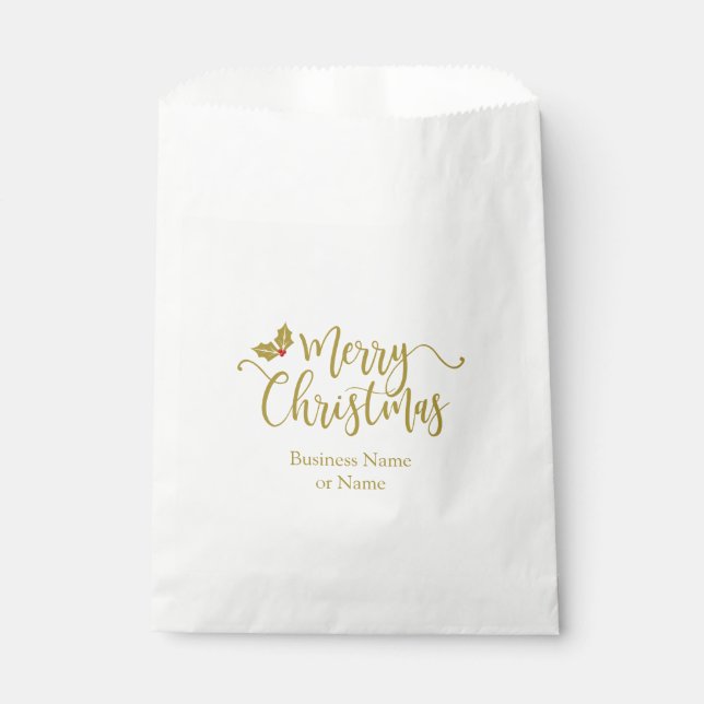 Christmas Design Typography Golden and Red Holly Favor Bag (Front)