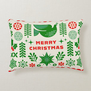 Christmas Design With Dove, Holly Festive Motives Accent Pillow