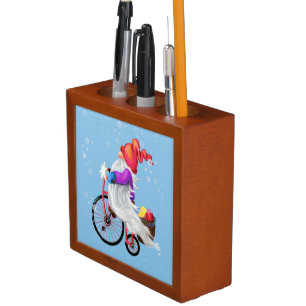 Christmas Desk Organizer Gnome with Bike and Gifts