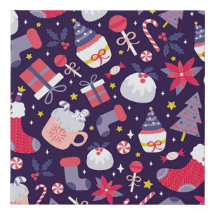 Christmas desserts, vintage starry pattern. faux canvas print