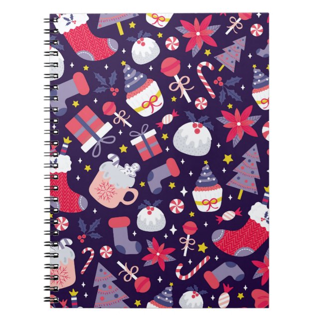 Christmas desserts, vintage starry pattern. notebook (Front)
