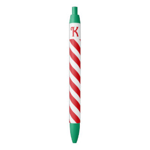 Christmas Diagonal Red and White Stripes Initial Pen
