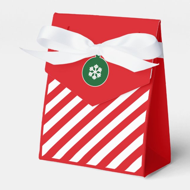 Christmas Diagonal Red and White Stripes Simple Favor Boxes (Front Side)