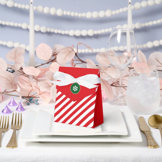 Christmas Diagonal Red and White Stripes Simple Favor Boxes (Wedding)