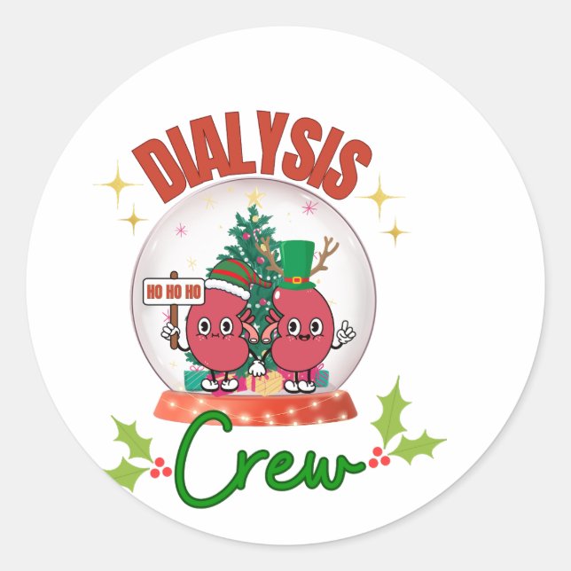 Christmas Dialysis Crew Nurse Tech Matching Classic Round Sticker (Front)