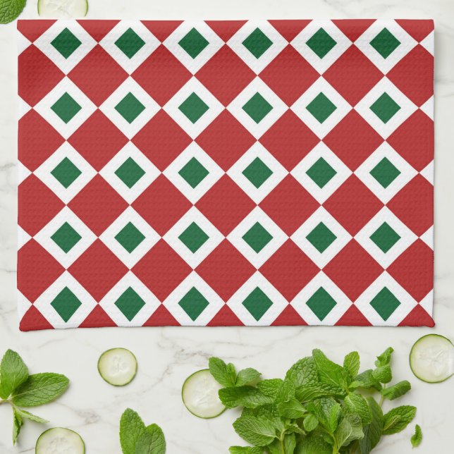 Christmas Diamond Pattern Kitchen Towel (Folded)