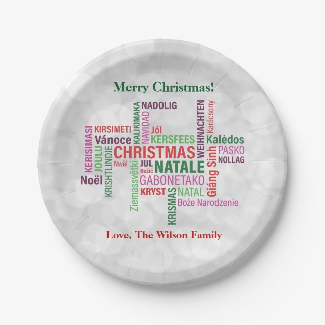 Christmas Different Languages Word Cloud Custom Paper Plates (Front)