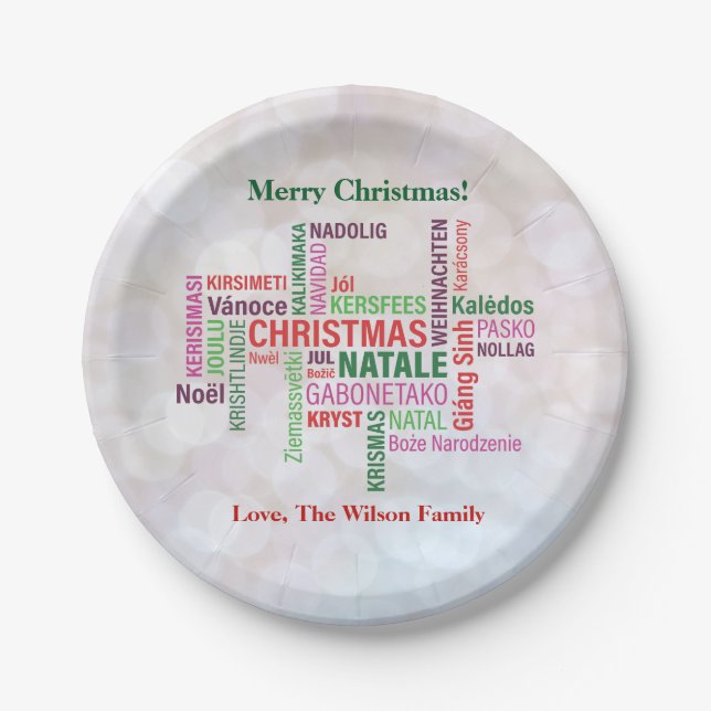 Christmas Different Languages Word Cloud Custom Paper Plates (Front)