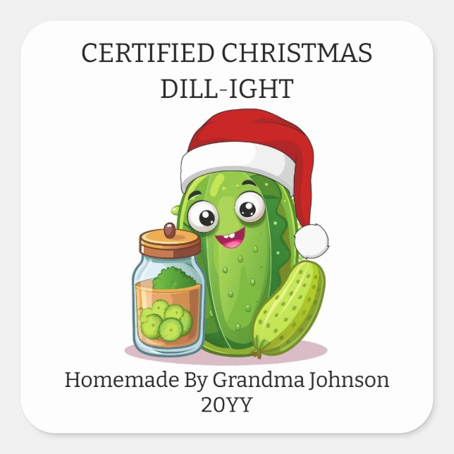 Christmas Dill‑ight Holiday Pickling Jar Square Sticker (Front)