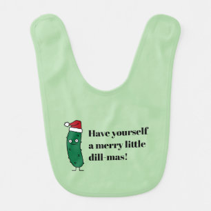 Christmas Dill Pickle wearing a Santa Hat Baby Bib