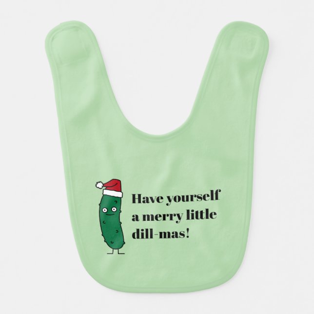 Christmas Dill Pickle wearing a Santa Hat Baby Bib (Front)