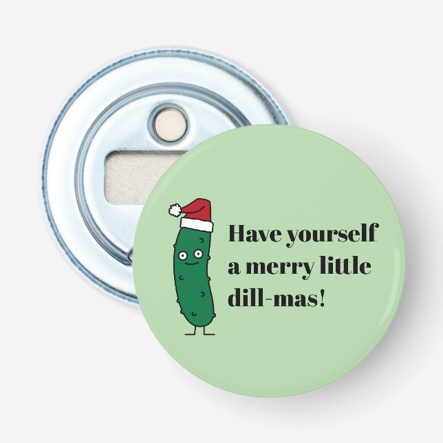 Christmas Dill Pickle wearing a Santa Hat Bottle Opener (Front)