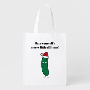 Christmas Dill Pickle wearing a Santa Hat Grocery Bag