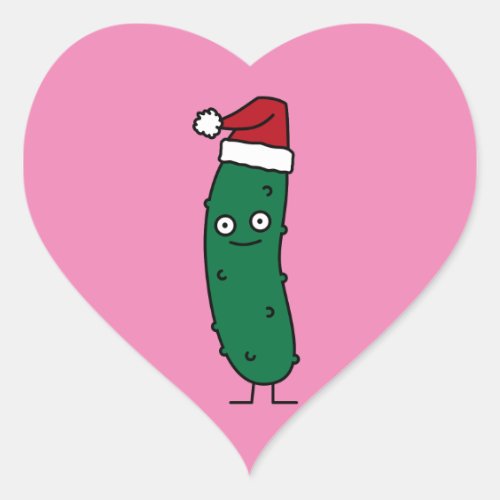 Christmas Dill Pickle wearing a Santa Hat Heart Sticker