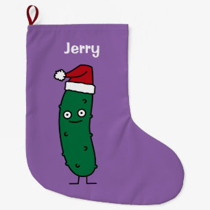 Christmas Dill Pickle wearing a Santa Hat Large Christmas Stocking