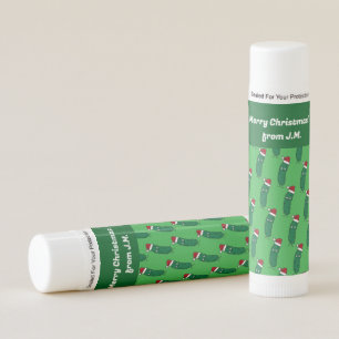 Christmas Dill Pickle wearing a Santa Hat Lip Balm