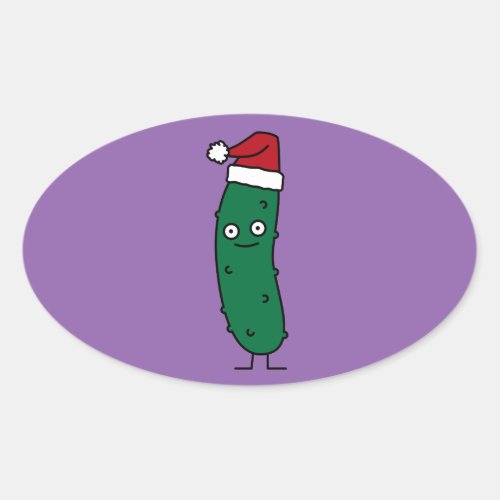 Christmas Dill Pickle wearing a Santa Hat Oval Sticker
