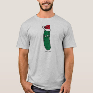 Christmas Dill Pickle wearing a Santa Hat T-Shirt