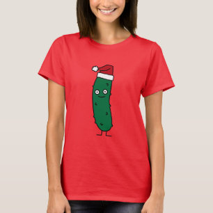 Christmas Dill Pickle wearing a Santa Hat T-Shirt