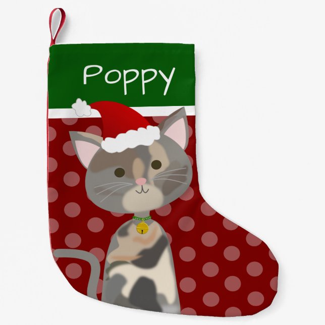Christmas Dilute Calico Tortie Kitty Small Christmas Stocking (Front)