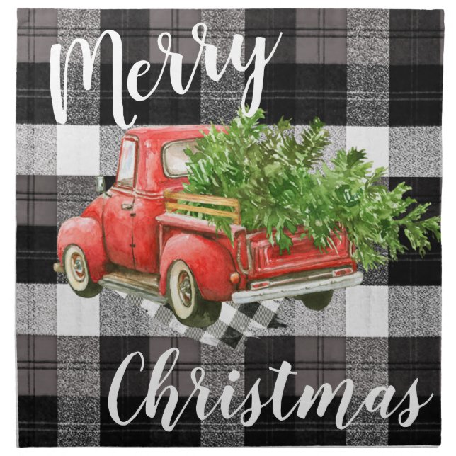 Christmas Dinner Cloth Napkins Red XMAS Truck Plai (Front)