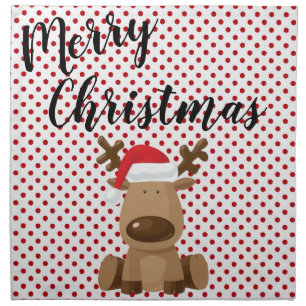Christmas Dinner Cloth Napkins Reindeer Polka Dot