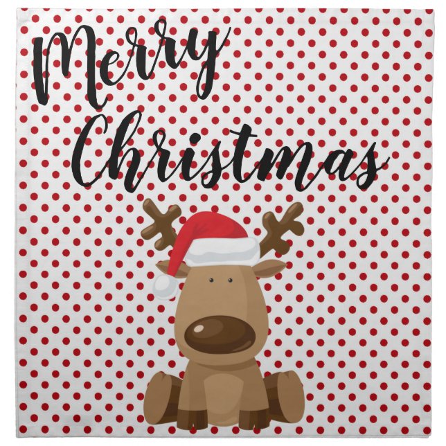Christmas Dinner Cloth Napkins Reindeer Polka Dot (Front)