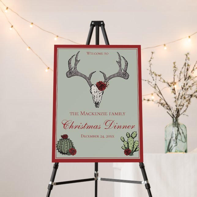 Christmas Dinner Deer Head Skull Welcome Sign (In Situ (Stand))