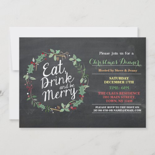 Christmas Dinner Eat Drink  Be Merry Party Invite
