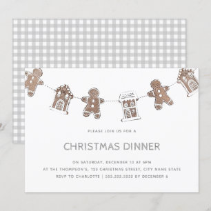 Christmas Dinner Gingerbread Gray Gingham Invitation
