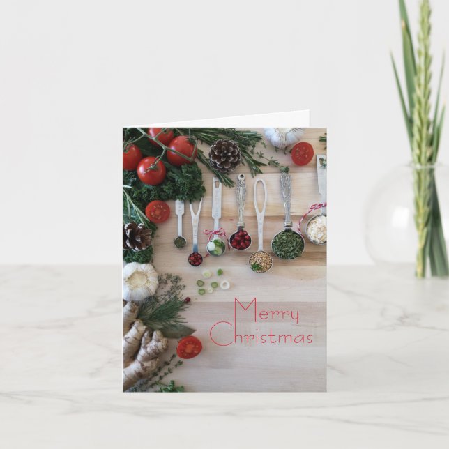 Christmas Dinner, herbs, spices, tomatoes, Holiday Card (Front)