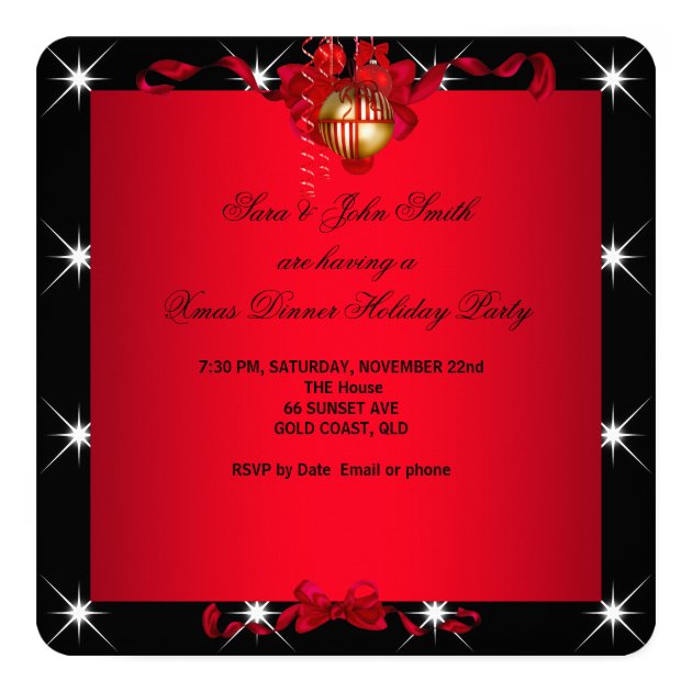 Christmas Dinner Holiday Party Red White 2 Invitation