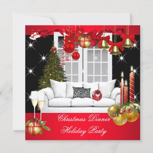 Christmas Dinner Holiday Party Red White Personalized Invitations