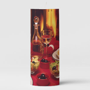 Christmas Dinner Holiday Table Cozy Fireplace Pillar Candle