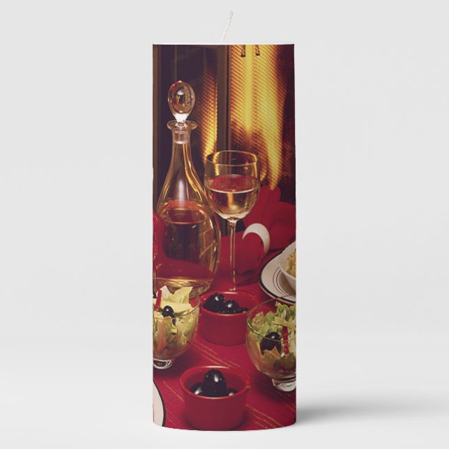 Christmas Dinner Holiday Table Cozy Fireplace Pillar Candle (Front)