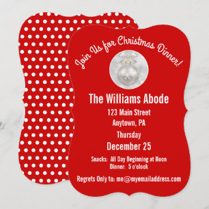 Christmas Dinner in Red & Snowflake Custom Invitat Invitation
