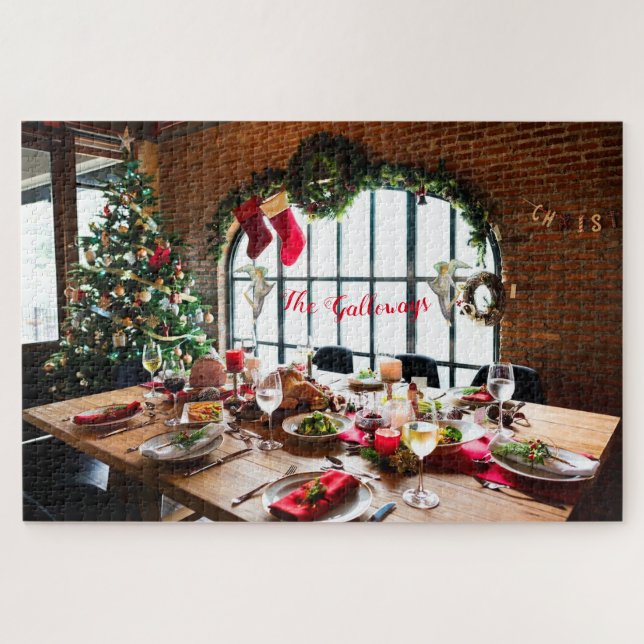 Christmas Dinner Monogram Food Angels Tradition Jigsaw Puzzle (Horizontal)