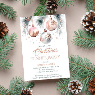 Christmas dinner party boho metallic watercolor invitation
