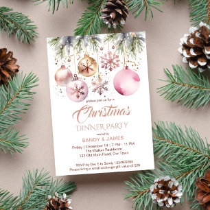 Christmas dinner party boho metallic watercolor invitation