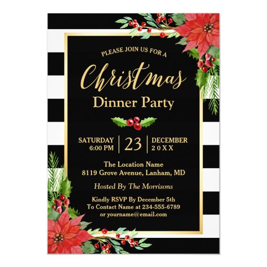christmas dinner party classic poinsettia floral invitation zazzle com