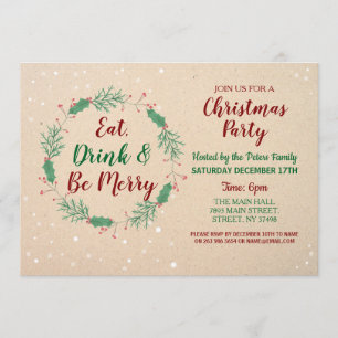 Christmas Dinner Party Day Holidays Festive Snow Invitation