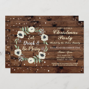Christmas Dinner Party Day Holidays Wood Xmas Invitation