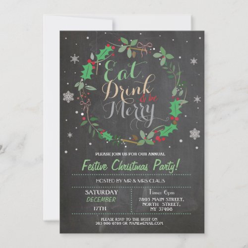 Christmas Dinner Party Eat Drink Merry Xmas Invite
