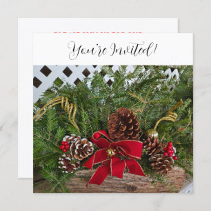 Christmas Dinner Party Evergreen Pine Cones Holiday Card