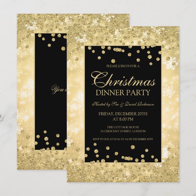 Christmas Dinner Party Gold Glitter Winter Wonder Invitation (Front/Back)