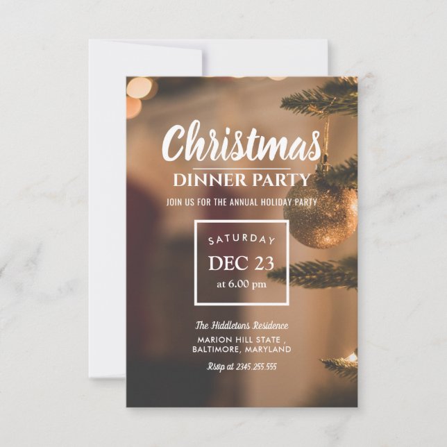 Christmas Dinner Party Holiday Elegant Lights Invitation (Front)