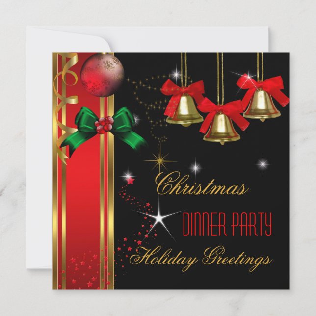 Christmas Dinner Party Holiday Red Black Ornaments Invitation (Front)