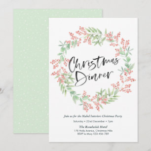 Christmas dinner party Invitation   holly wreath